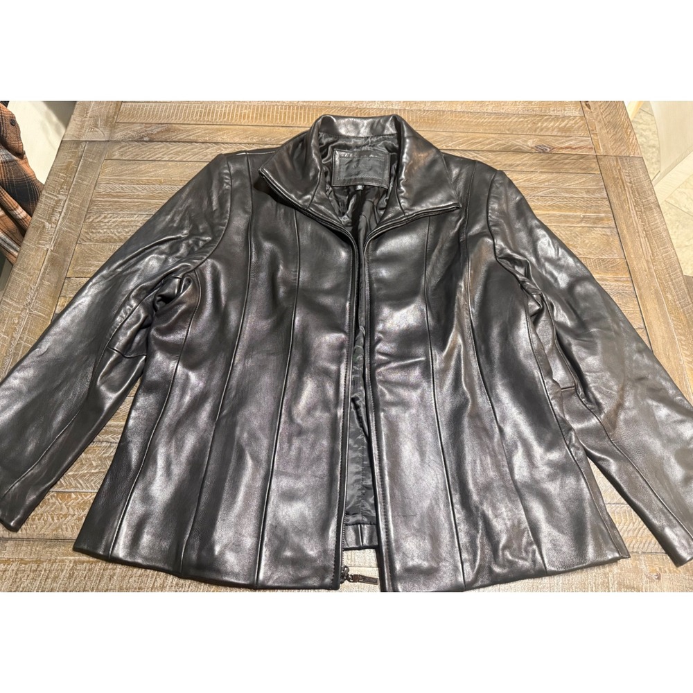 Avanti Leather Jacket Woman 2X Black Zip Up Collared Outerwear Preloved - Picture 2 of 10